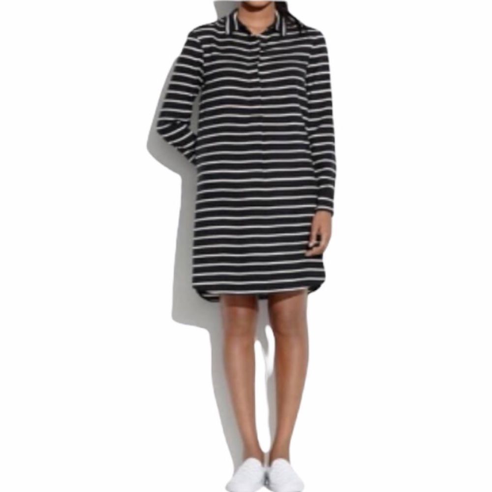 Madwell XS Black and White Striped Shirt Dress 100% Silk